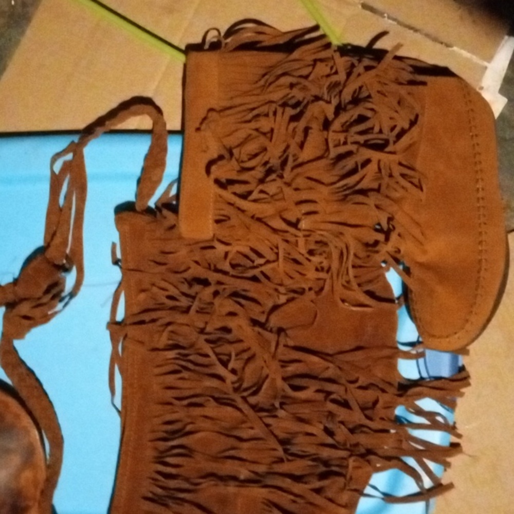 Faux Suede Fringed Boots+Purse